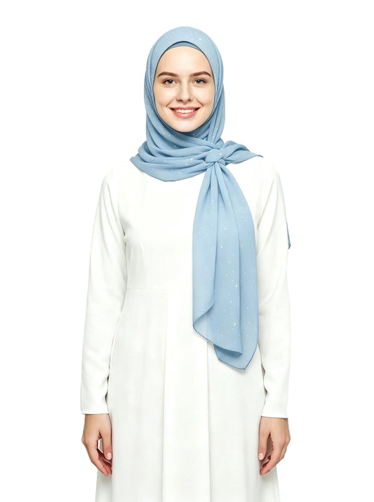 Lina & Lily Sparkle Shimmer Gold Glitter Women's Chiffon Hijab Head Scarf Shawl Wrap Lightweight - color: Pastel Blue