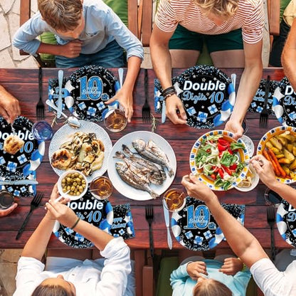 Qyeahkj 100 Pcs 10th Birthday Decorations for Boys Official Teen 10th Supplies Plate Napkin Forks Set Disposable Blue 10th Birthday Tableware Paper Plates Dinnerware for Kids Teenager Favors Serve 25 - style: 10th Birthday