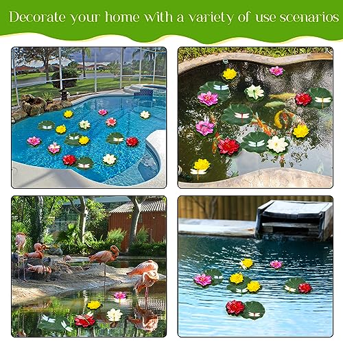 22 Pcs Realistic Artificial Floating Lotus Foam with Artificial Butterfly Dragonfly Frog Fake Lily Pads for Home Pool Patio Garden Koi Fish Pond Aquarium Pool Wedding Fountain Decor (Dragonfly)