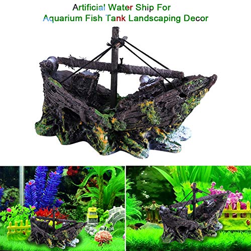 Artificial Resin Pirate Ship Boat Aquarium Landscaping Glass Fish Tank Ornaments Resin Boat Small Net Boat Decor for Fish Tank Accessories