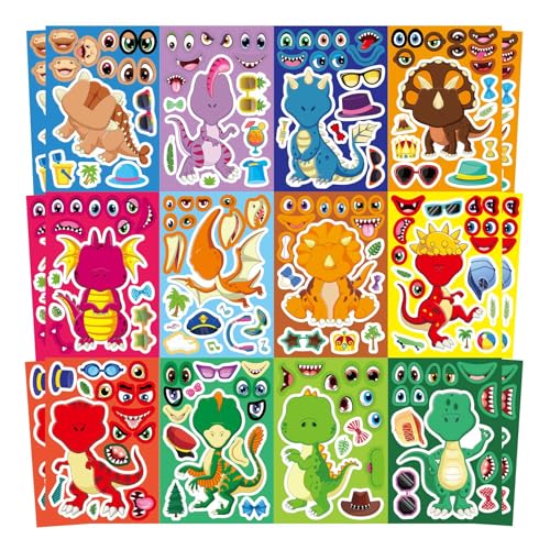 Dinosaur Sticker for Kids 12 Design, Make Your Own Dinosaur Sticker Sheets | 24 PCS Boy Girl Toddlers Stickers, Dinosaur Party Favors Supplies Art Craft, Birthday Gift, Teacher Classroom Reward - style: Dinosaur Sticker