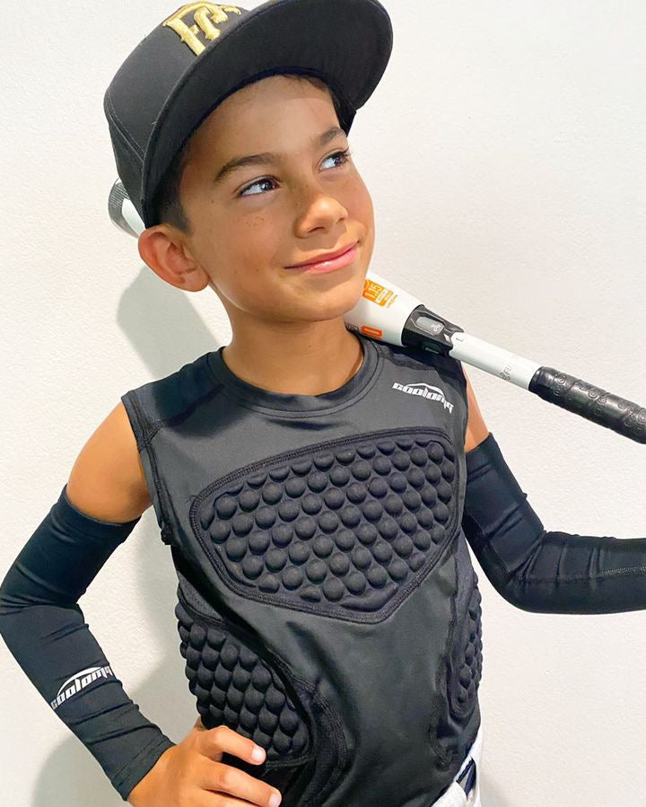 COOLOMG Youth Chest Protector Baseball Softball Football Lacrosse | Padded Compression Shirt Sleeveless Rib Heart Sternum Guard - color: Black, size: X-Small