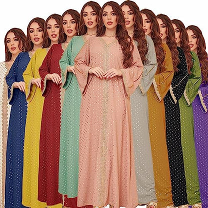 FPOVFPO Women's Muslim Abaya One-Piece V Neck Bronzing Dress Islamic Full Length Kaftan Daily Casual - color: Brown, size: Medium