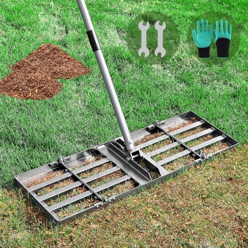 REAPALOT Lawn Leveling Rake, Lawn Leveler with Stainless Steel Long Handle, Heavy Duty Yard Level Tool for Leveling Soil, Sand Or Dirt Surfaces, Gardening Gloves Gift Included (30x10in) - size: 30x10in