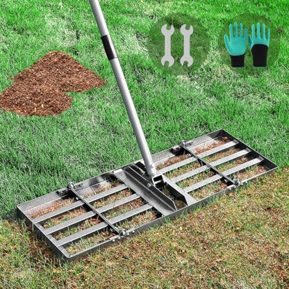 REAPALOT Lawn Leveling Rake, Lawn Leveler with Stainless Steel Long Handle, Heavy Duty Yard Level Tool for Leveling Soil, Sand Or Dirt Surfaces, Gardening Gloves Gift Included (30x10in) - size: 30x10in