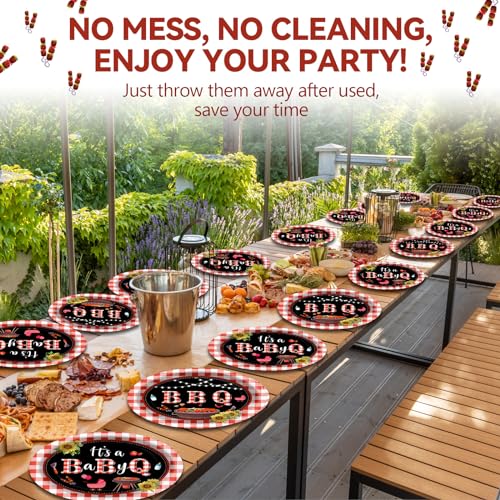 Qyeahkj BBQ 타원형 종이 접시 50개, 대형 27.9cm(11인치) 일회용 바비큐, 여름 파티 장식, It's a Baby Q 용품, BBQ 모임, 피크닉 파티, 식기 세트를 위한 선물 - style: BBQ