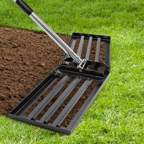 30"x10" Lawn Leveling Rake, Angled Design Yard Leveling Rake for Soil, Sand | Dabormi Lawn Leveler Rake with 74" Adjustable Handle, Heavy Duty Landscape Leveling Rake Ground Leveler for Dirt/Farm/Pasture - size: 30 Inch