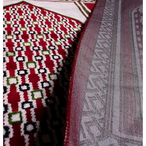 Modefa Turkish Islamic Prayer Rug - Large Gathering & Group Praying Carpet - Wide Plush Velvet Praying Mat - Multi Person Muslim Janamaz Sajada for Family - 16 Person (Geometric Red)