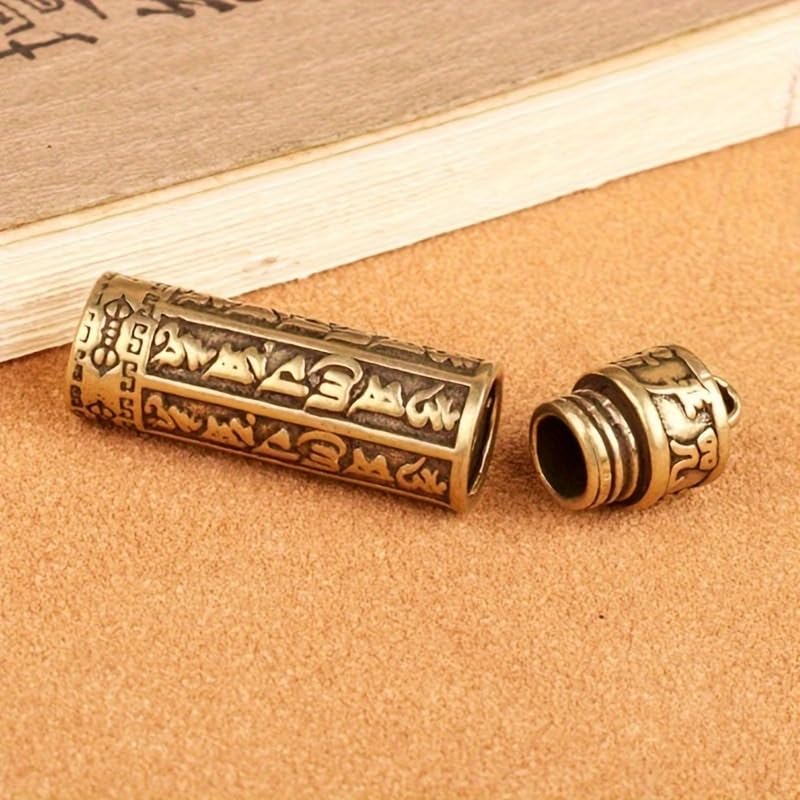 Mantra Prayer Cylinder Pendant Brass Hollow Screw Top Engraved Scripture Amulet Keychain Portable For Daily Carry Travel Home