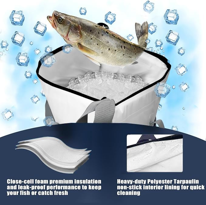 MORXPLOR Insulated Fish Cooler Bag for Fishing 41x17 47x17In 50x20In 60x24 72x30 80X40 Inches,Large Insulated Fish Kill Bag,Fishing Catch Bag Cooler with Water-resistant Zipper - color: 50inch snow