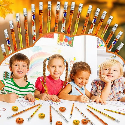 Cinrobiye 60 Pieces Fall Thanksgiving Day Pencils with Pumpkin Eraser Bulk Fall Party Favors Maple Leaf Autumn Pumpkins Pencils Erasers for Harvest School Party Teacher Rewarding Supplies - style: Mix60