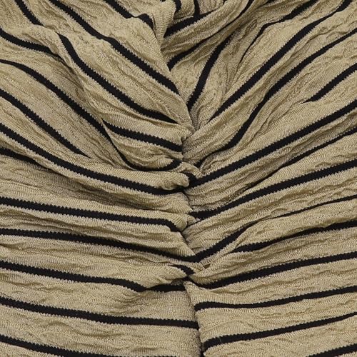 Suillty Women's Pre-Tied Muslim Hijab Bonnet Pleated Ruffle Turban Chemo Cap Underscarf Islamic Headwear - color: Khaki Striped