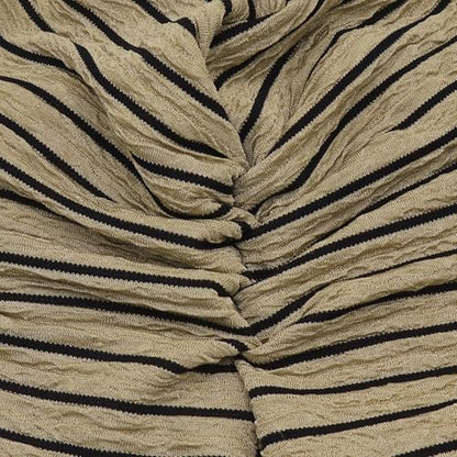 Suillty Women's Pre-Tied Muslim Hijab Bonnet Pleated Ruffle Turban Chemo Cap Underscarf Islamic Headwear - color: Khaki Striped