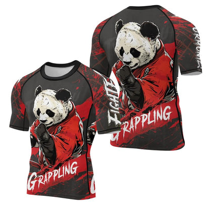 Panda Fighter Men's Short Sleeve Compression Rash Guard MMA Jiu Jitsu BJJ Grappling Base Layer Combat Shirt - color: V2, size: X-Small