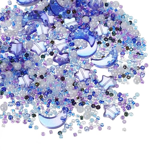 uxcell 110Pcs Star Moon Beads, Star Moon Acrylic Pearl Beads Crystal Glass Spacer Bead for DIY Making Jewelry Bracelets Craft, Lavender Purple - color: Lavender Purple