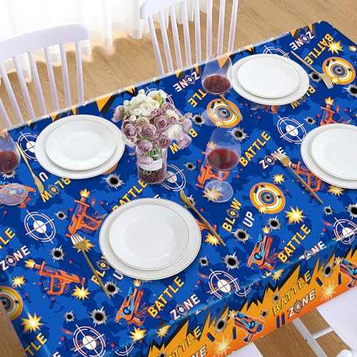 1Pc Dart War Party Plastic Tablecloth 54 x 87 Inch Long Table Cover, Battle Zone Party Tablecover for Dart War Theme Kids Baby Shower Birthday Dinner Picnic Kitchen Event - color: Dart War