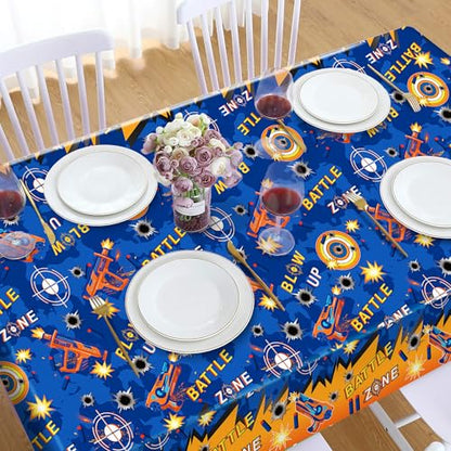 1Pc Dart War Party Plastic Tablecloth 54 x 87 Inch Long Table Cover, Battle Zone Party Tablecover for Dart War Theme Kids Baby Shower Birthday Dinner Picnic Kitchen Event - color: Dart War