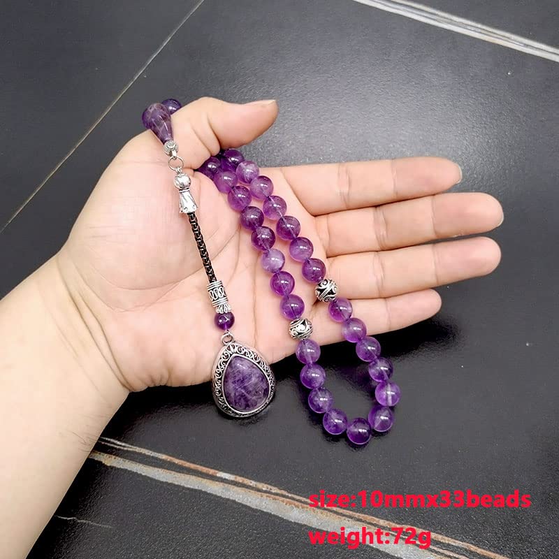 ALBASHAN Tasbih Natural Amethyst Muslim women Prayer Beads with Natural Amethyst Pendant Islamic Misbaha Fashion Gift - size: 8mm x 99 beads