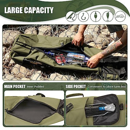Fishing Rod Bag Fishing Rod Case, Durable Folding 900D Oxford Fabric Portable Large Capacity Waterproof, Fishing Gifts for Men Boys - color: Green