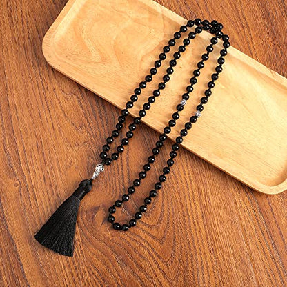 Tasbih Prayer Beads Allah & Muhammad Islamic Prayer Rosary Muslim Islam Misbaha Tasbeeh Sibha 99 Prayer Beads Necklace 33 Prayer Beads Bracelet - color: 8mm Black Onyx 99 Beads