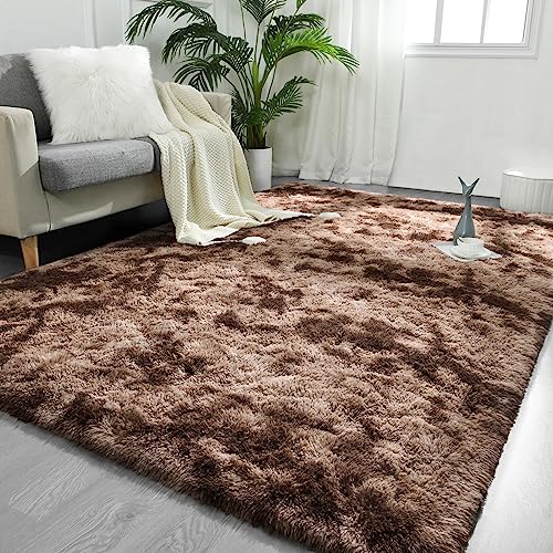 FlyDOIT Large Area Rugs for Living Room, 4x6 Feet Tie-Dyed Coffee Shaggy Rug Fluffy Throw Carpets, Ultra Soft Plush Modern Indoor Fuzzy Rugs for Bedroom Girls Kids Nursery Room Dorm Home Decor - color: Coffee, size: 4' x 6' (Rectangular)