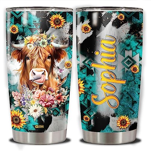 WAZONE Personalized Cow Tumbler With Lid Western Cowhide 20oz 30oz Custom Name Vacuum Travel Mug Insulated Cup Christmas Birthday Gift for Women Girl Daughter Sister Animal Lovers - color: Cow
