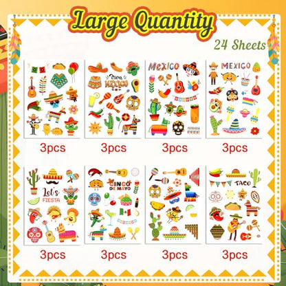24 Sheets Cinco De Mayo Sticker, Mexican Fiesta Party Stickers, Avocado Mexican Carnival Tacos Cactus Guitar Stickers for Carnival Themed Party Supplies - color: Yellow-cinco De Mayo