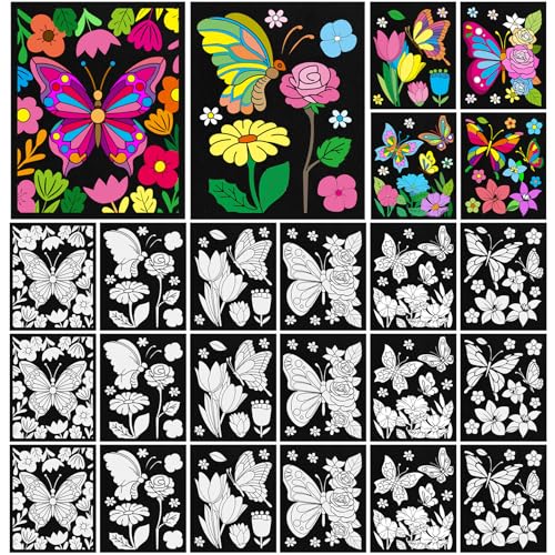 Cinrobiye 48 Pcs Velvet Coloring Posters Butterfly Fuzzy Posters to Color Bulk Felt Coloring Page Craft for Adults Teenagers All Ages Classroom Assisted Living Festive Holiday Art&Craft Activity - style: Butterfly