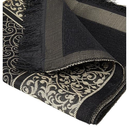 Modefa Luxury Islamic Thin Travel Prayer Mat in Satin Gift Bag - Deluxe 4 Piece Travel Set with Dua Book & Prayer Beads Tesbih - Thin Chenille Turkish Praying Carpet - Eid Gift Set (Black) - color: Black