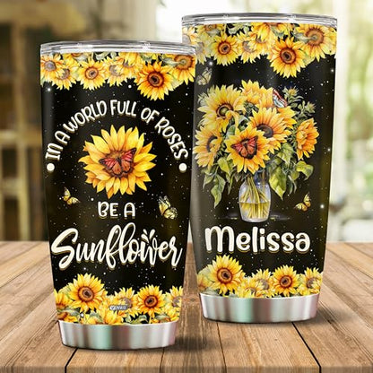 Personalized Inspirational Gifts for Women Sunflower Coffee Cup Travel Mug Tumbler with Lid Gift for Mom Wife Daughter Christmas Birthday Mother's Day Valentine 20oz Stainless Steel Insulated - color: SUNFLOWER 2