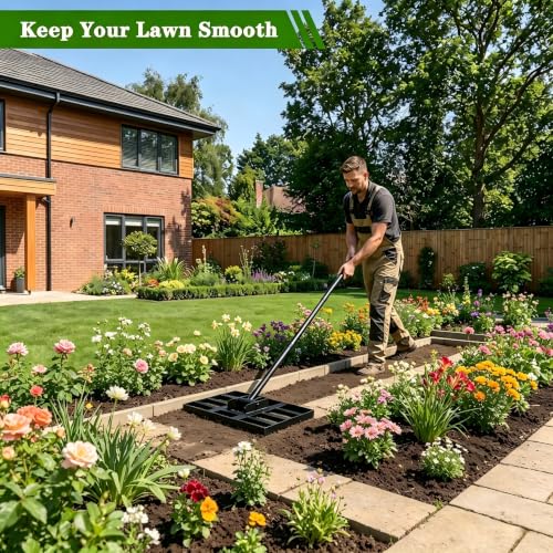 Lawn Leveling Rake for Small Yards & Spot Repair, 17x10 Professional Yard Leveler for Soil & Sand, Ergonomic Long Handle Landscape Rake, Black - size: 17x10inch-5FT