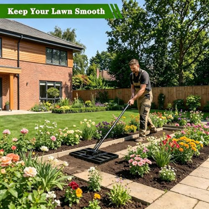 Lawn Leveling Rake for Small Yards & Spot Repair, 17x10 Professional Yard Leveler for Soil & Sand, Ergonomic Long Handle Landscape Rake, Black - size: 17x10inch-5FT