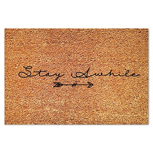 Stay Awhile Coir Door Mat Doormats Rustic Lettering Quotes Durable Coir Non Slip Mat for Entrance Porch Patio Apartment 16x24in - color: Style-12, size: 2' x 1'4" (Rectangular)