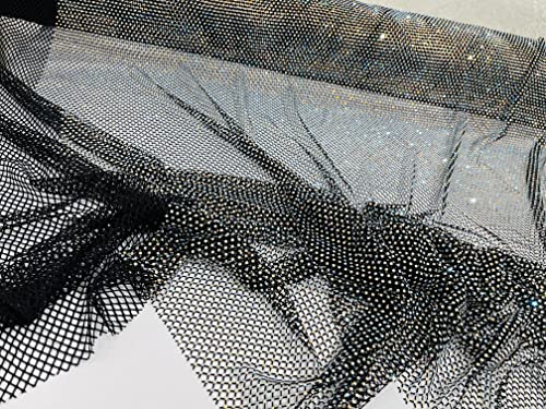 New Creations Fabric & Foam Inc, 45" Wide AB Iridescent Rhinestone On Soft Stretch Fish Net Fabric by The Yard (1 Yard, Iridescent Rhinestones on Black Mesh) - color: Iridescent Rhinestones on Black Mesh
