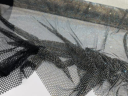 New Creations Fabric & Foam Inc, 45" Wide AB Iridescent Rhinestone On Soft Stretch Fish Net Fabric by The Yard (1 Yard, Iridescent Rhinestones on Black Mesh) - color: Iridescent Rhinestones on Black Mesh