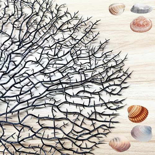 Tfwadmx Large Artificial Coral Plant Sea Fan Decor Black Fish Tank Decoration Aquarium Landscape 2 Pcs 5.9inch to 7inch