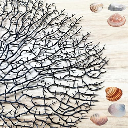 Tfwadmx Large Artificial Coral Plant Sea Fan Decor Black Fish Tank Decoration Aquarium Landscape 2 Pcs 5.9inch to 7inch