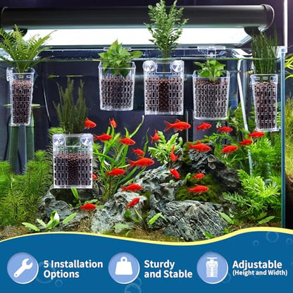 Newly Upgraded Aquarium Plant Holder | Adjustable in Height and Width, with Extendable Hook and Suction Cup, 4-Pack for Aquatic Plants and Aquariums(Transparent) - color: Transparent