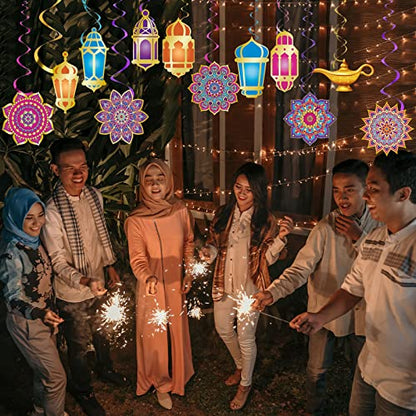 Zonon 52 Pcs Eid Mubarak Decorations Arabian Nights Party Decoration Ramadan Mubarak Hanging Swirls Ceiling Foil Party Decor for Indian Moroccan Princess Birthday Supplies