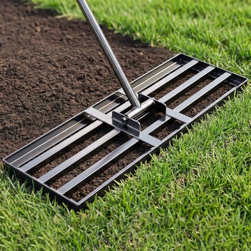 Lawn Leveling Rake 30x10 inch - Professional Ground Leveler for Soil & Sand, 6.5FT Ergonomic Long Handle Landscape Rake for Garden, Backyard, Top Dressing , Black - size: 30x10inch-6.5FT