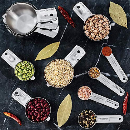 Hudson Essentials Stainless Steel Measuring Cups and Spoons Set - Stackable Set with Spout (11 Piece Set)
