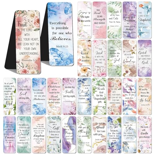 Chinco 30 Pcs Magnetic Bookmarks Christian Bookmarks Bulk Bible Verse Inspirational Scripture Page Clips for Women, Childrens, Kids, Teachers, Mothers Day, Church Supplies, School Gifts (Floral) - style: Floral