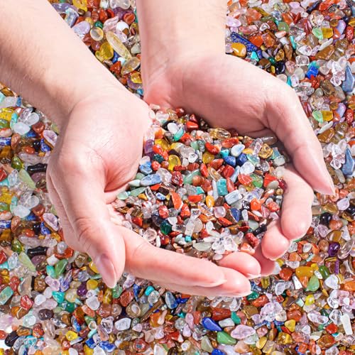 0.5 Lb/230g Chakra Crystal Chips Bulk Quartz Rocks, Natural Tumbled Healing Crystal Chips Crushed Stones Irregular Shaped for Aquarium, Vase Fillers, Succulent Plants Decor - 5-7mm - color: Chakra, size: 0.5 LB