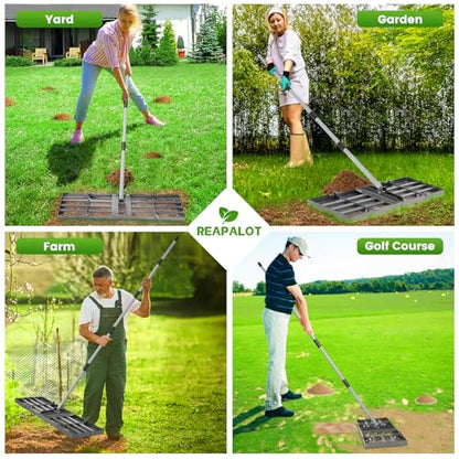 REAPALOT Lawn Leveling Rake, Lawn Leveler with Stainless Steel Long Handle, Heavy Duty Yard Level Tool for Leveling Soil, Sand Or Dirt Surfaces, Gardening Gloves Gift Included (30x10in) - size: 30x10in