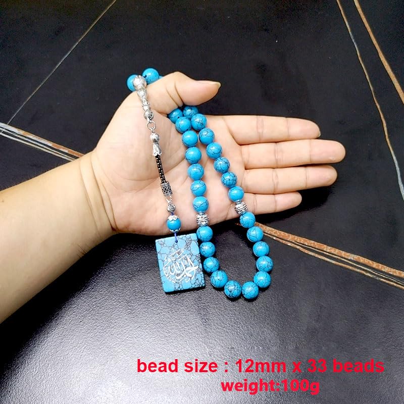 ALBASHAN Tasbih Natural blue Turquoises arabic accessories Muslim Eid gift Islamic 33 45 66 99 100 Prayer beads Saudi Arabia Misbaha - color: With carving arabic, size: 8mmx66beads