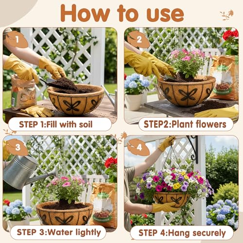 14 inch Metal Hanging Baskets For Plants Outdoor 4 Pack Round Metal Wire Hanging Basket Planter with Coco Fiber Liners Chain Round Wire Plant Holder for Garden, Patio, Deck, Porch Plants Flower Potss - size: 14 Inch, style: Butterfly