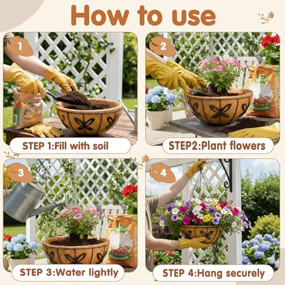 14 inch Metal Hanging Baskets For Plants Outdoor 4 Pack Round Metal Wire Hanging Basket Planter with Coco Fiber Liners Chain Round Wire Plant Holder for Garden, Patio, Deck, Porch Plants Flower Potss - size: 14 Inch, style: Butterfly