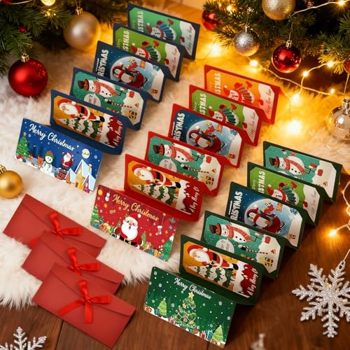6 Pcs Christmas Money Holders for Cash, Christmas Cash Gift Envelopes with 10 Slots, Surprise Xmas Holiday Money Card Envelopes for Men Women Family