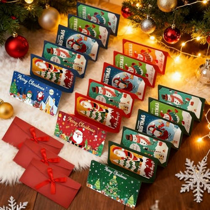 6 Pcs Christmas Money Holders for Cash, Christmas Cash Gift Envelopes with 10 Slots, Surprise Xmas Holiday Money Card Envelopes for Men Women Family