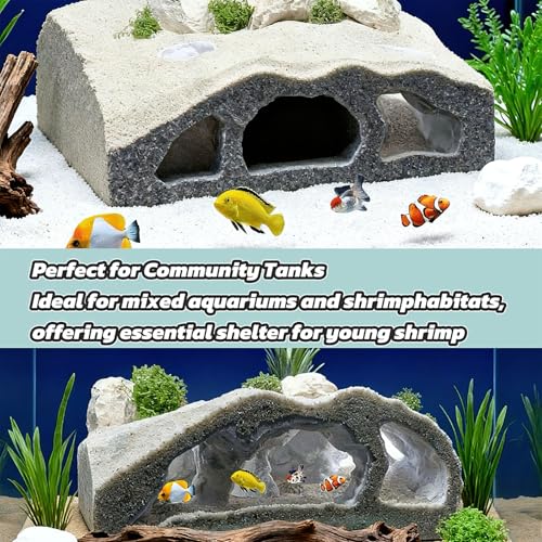 3D Printed Aquarium Underground Natural Cave,Under Gravel Tunnel Cave Decorative Habitat Shelter for Corydora Catfish, Kuhli Loach, Clown Loach,Betta (Large)